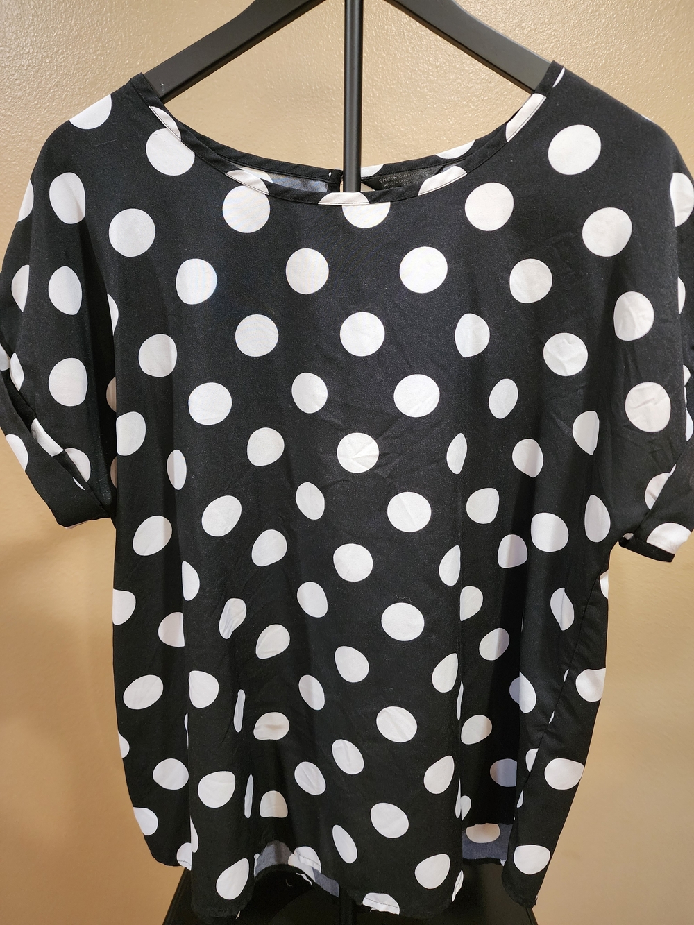 SHEIN Black and White Polka Dot Short Sleeve Blouse